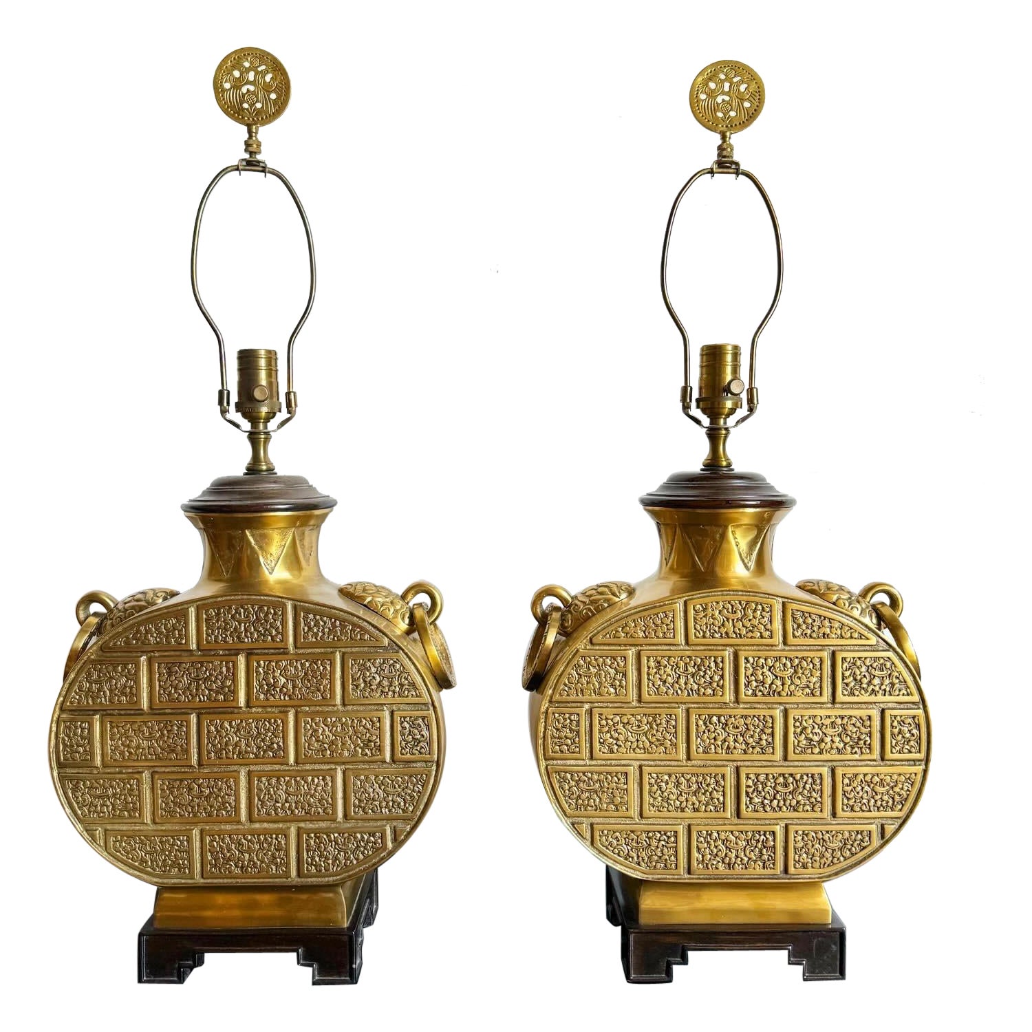 Paire de lampes Kotel en laiton bulbeux de Chinoiserie en vente