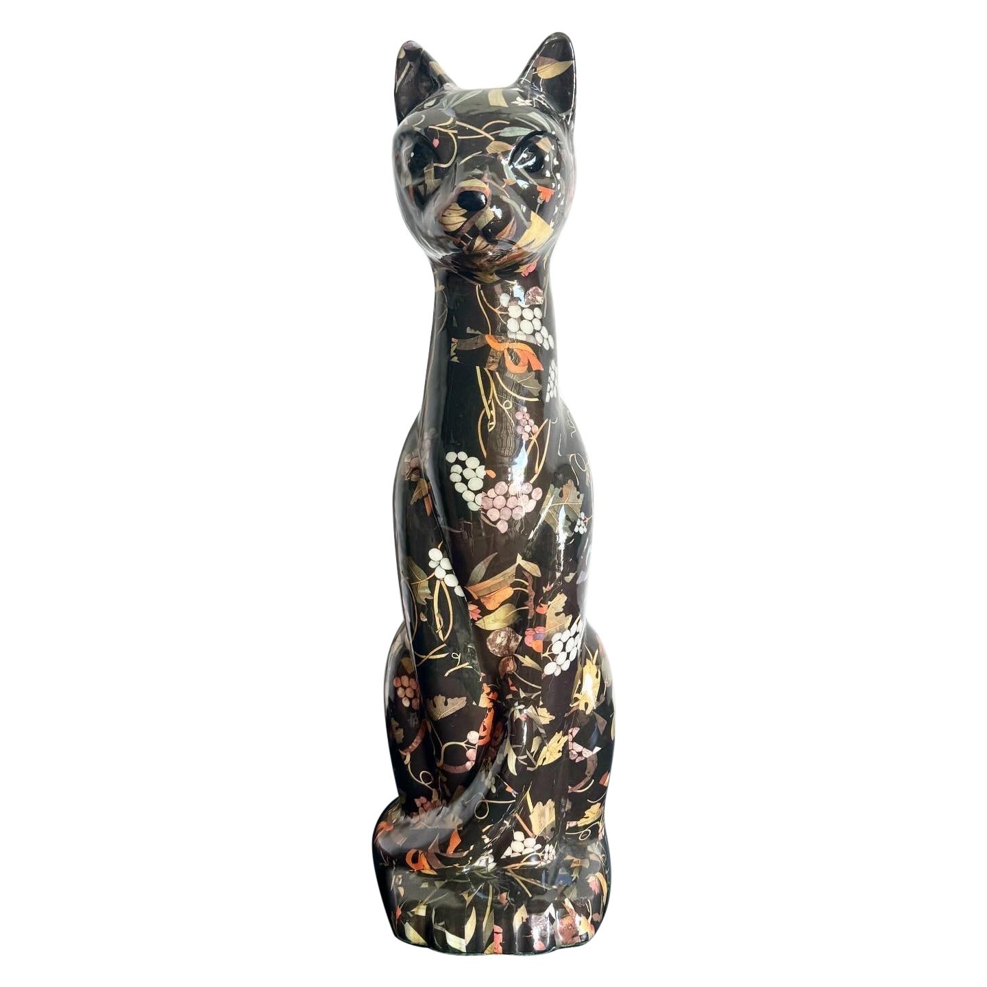 Gatto in ceramica del metà secolo scorso con finitura a motivi foliage in vendita