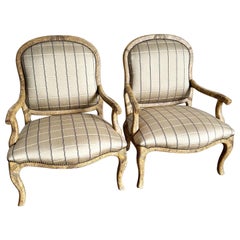 French Provincial Lounge Chairs With Brass Nails - a Pair