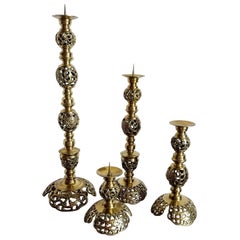 Monumental Japanese James Mont Style Ascending Brass Candle Holders - Set of 4
