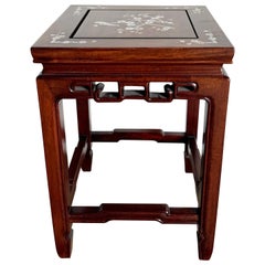 Chinese Wooden and Mother of Pearl Inlay Pedestal/Side Table