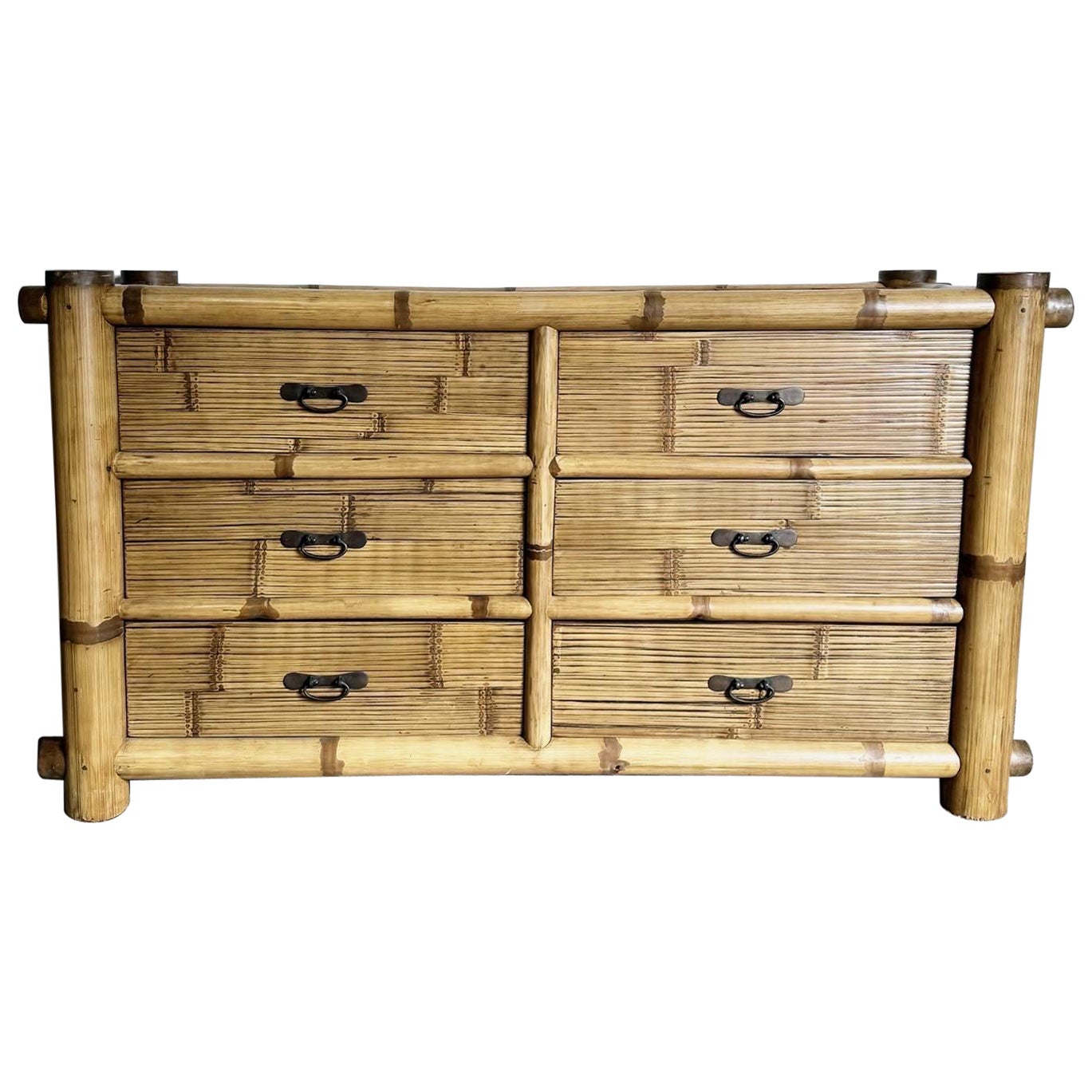 Boho Chic Bamboo Woven Dresser - 6 Drawers