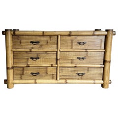 Vintage Boho Chic Bamboo Woven Dresser - 6 Drawers