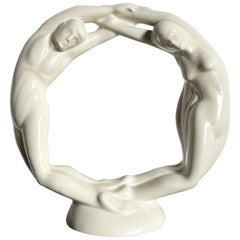 Vintage Postmodern Cream Floss Ceramic Circle of Love Sculpture by Haeger