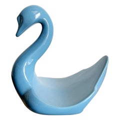 Postmodern Blue Ceramic Swan Dish