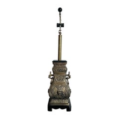 Asian Bronze Lamp With Wooden Base