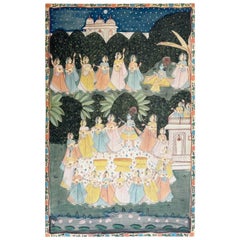 Vintage Indian Pishhwai Painting of Krishna on Fabric