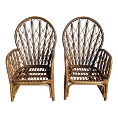 Vintage Boho Chic Bamboo Rattan Peacock Chairs - a Pair