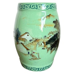 Vintage Chinese Celadon Glazed Porcelain Garden Stool