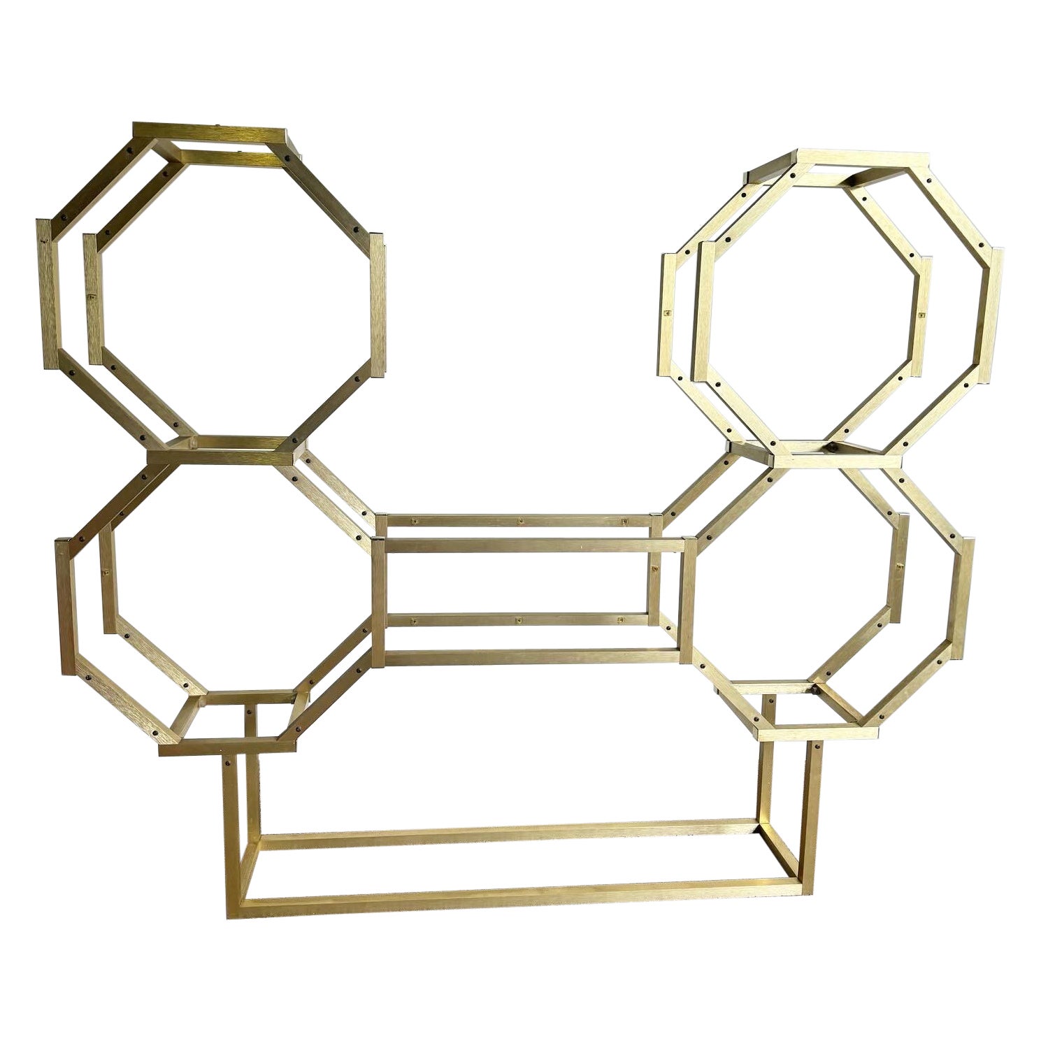 Postmodern Octagonal Gold and Glass Etagere