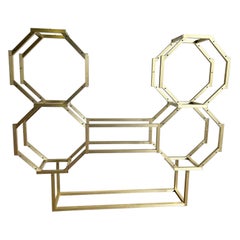 Vintage Postmodern Octagonal Gold and Glass Etagere