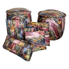 Postmodern Ottoman Poufs With Ropes and Pillow Set - 9 Pieces