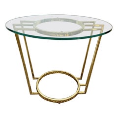 Vintage Art Deco Gold Oval Glass Top Side Table