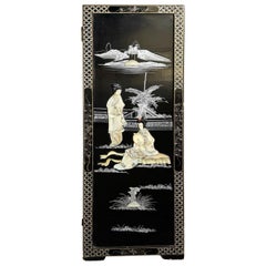 Vintage Chinese Hand Painted Black Pedestal Cabinet