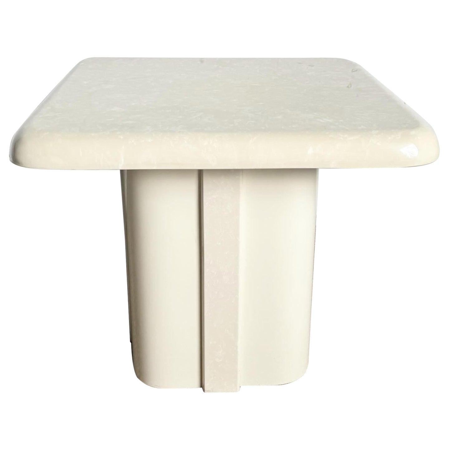 Postmodern Casted Cream Faux Marble Side Table