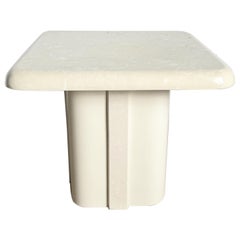 Vintage Postmodern Casted Cream Faux Marble Side Table