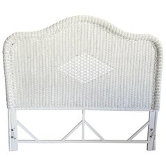 Vintage Coastal White Wicker Full Size Headboard