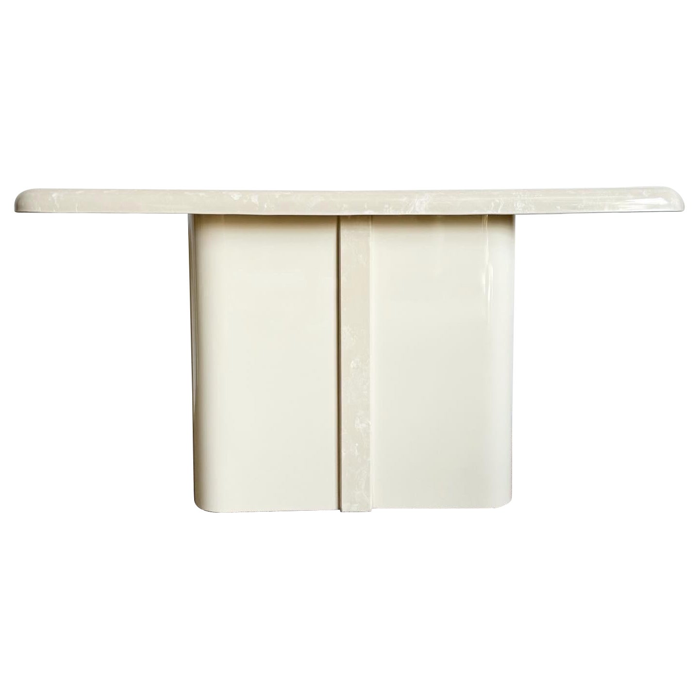 Postmodern Casted Cream Faux Marble Console Table