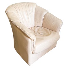 Retro Postmodern Light Pink Leather Swivel Chair