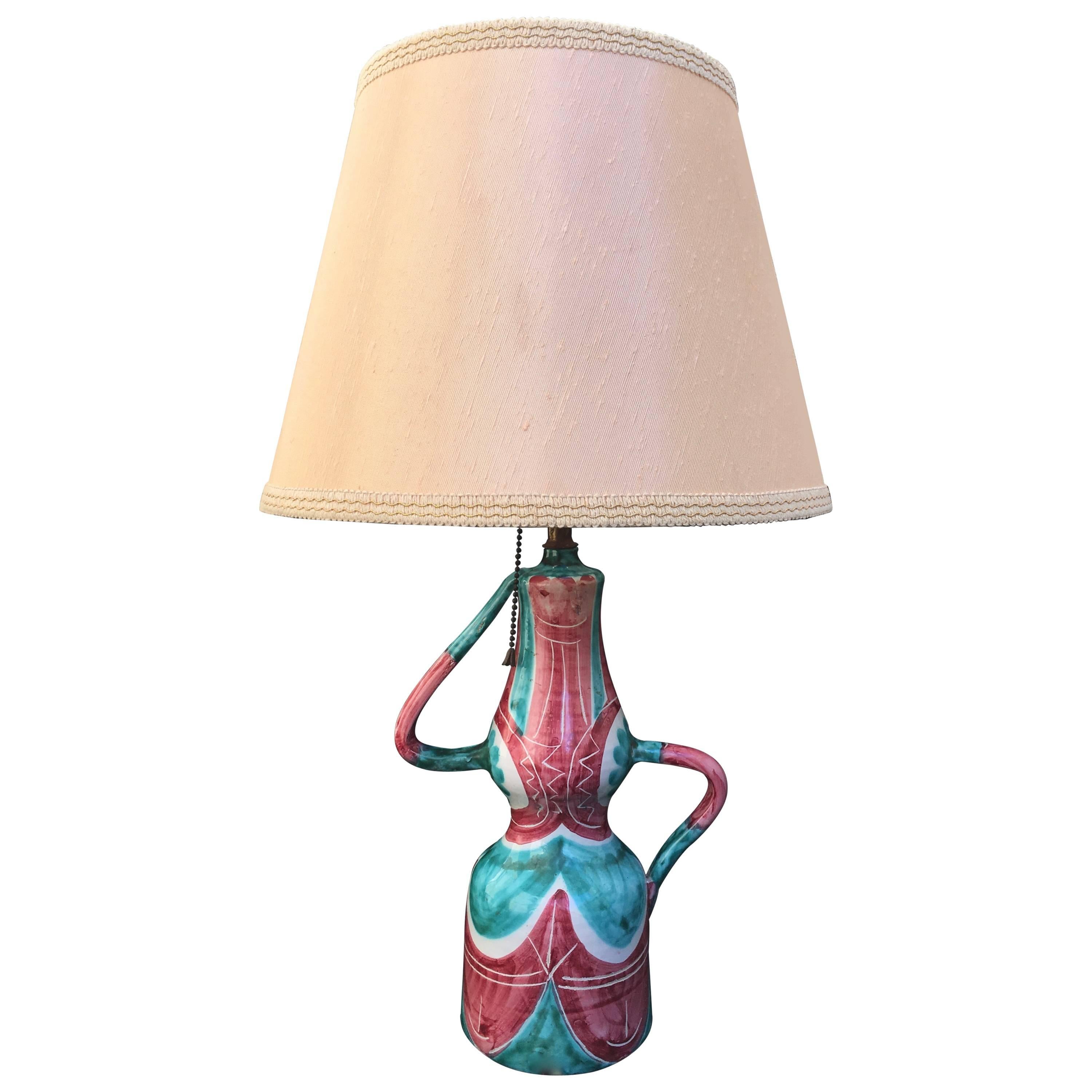 Italian Ceramic Lamp, Comical Portrait of a Lady, 1950s For Sale