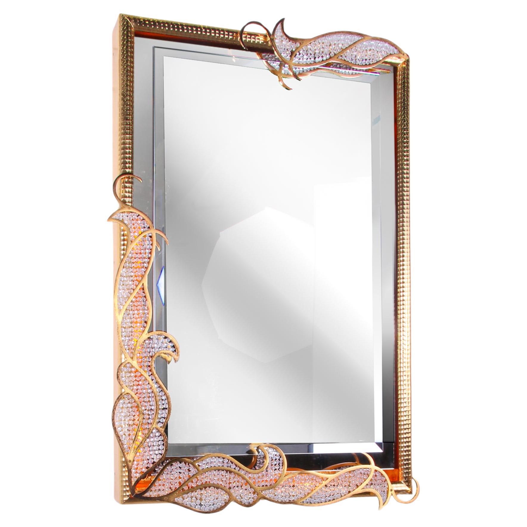 Majestic 38" Gilded Backlit Mirror Swarovski Crystals by Kurt Faustig, Munich For Sale