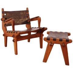 Vintage Angel Pazmino Teak Lounge Chair and Footstool for Meubles de Estilo