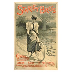 Original Vintage Advertising Poster Starley Bros Psycho Cycles Coventry Bicycle
