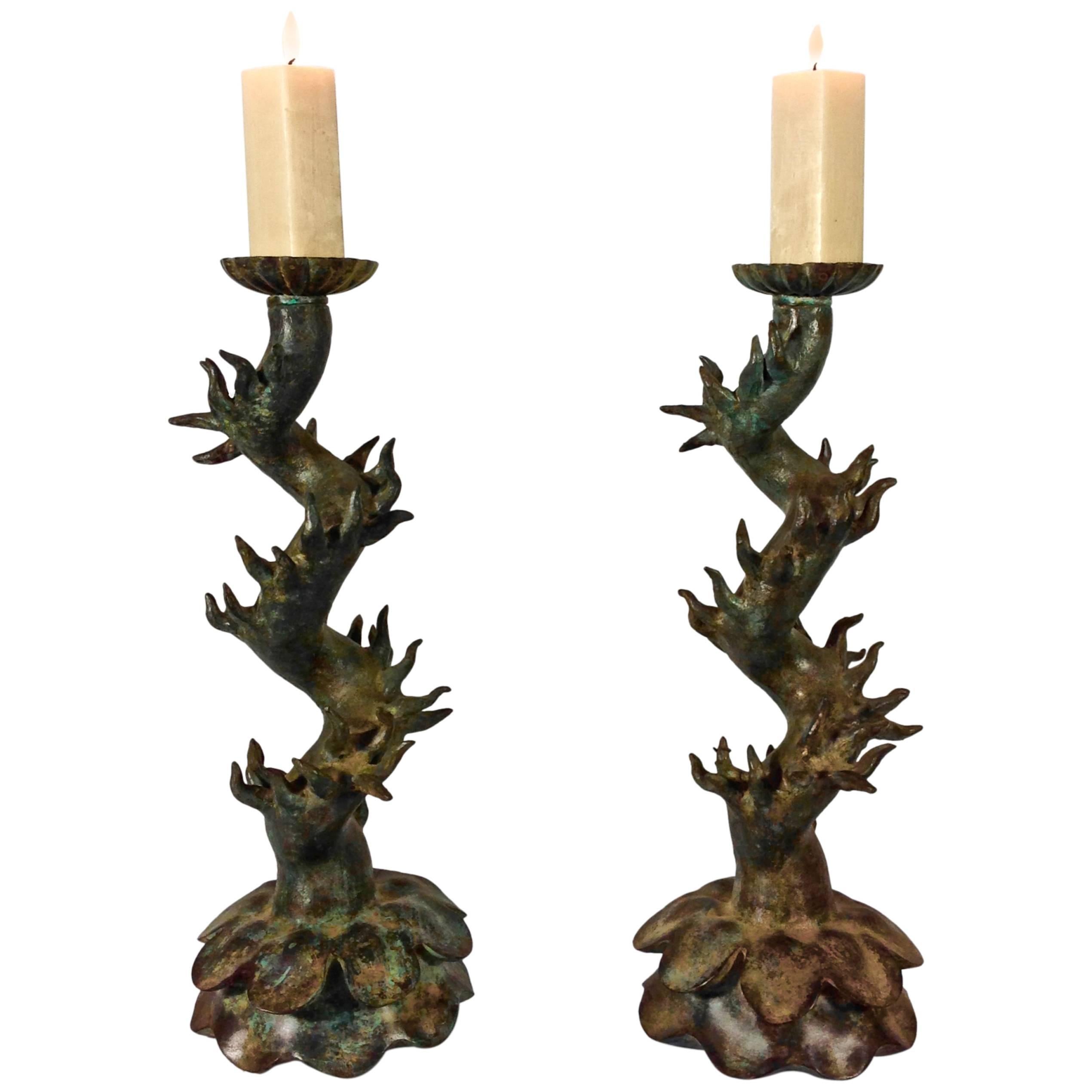 Pair of Bronze Candlesticks by Luciano Tempo For Sale