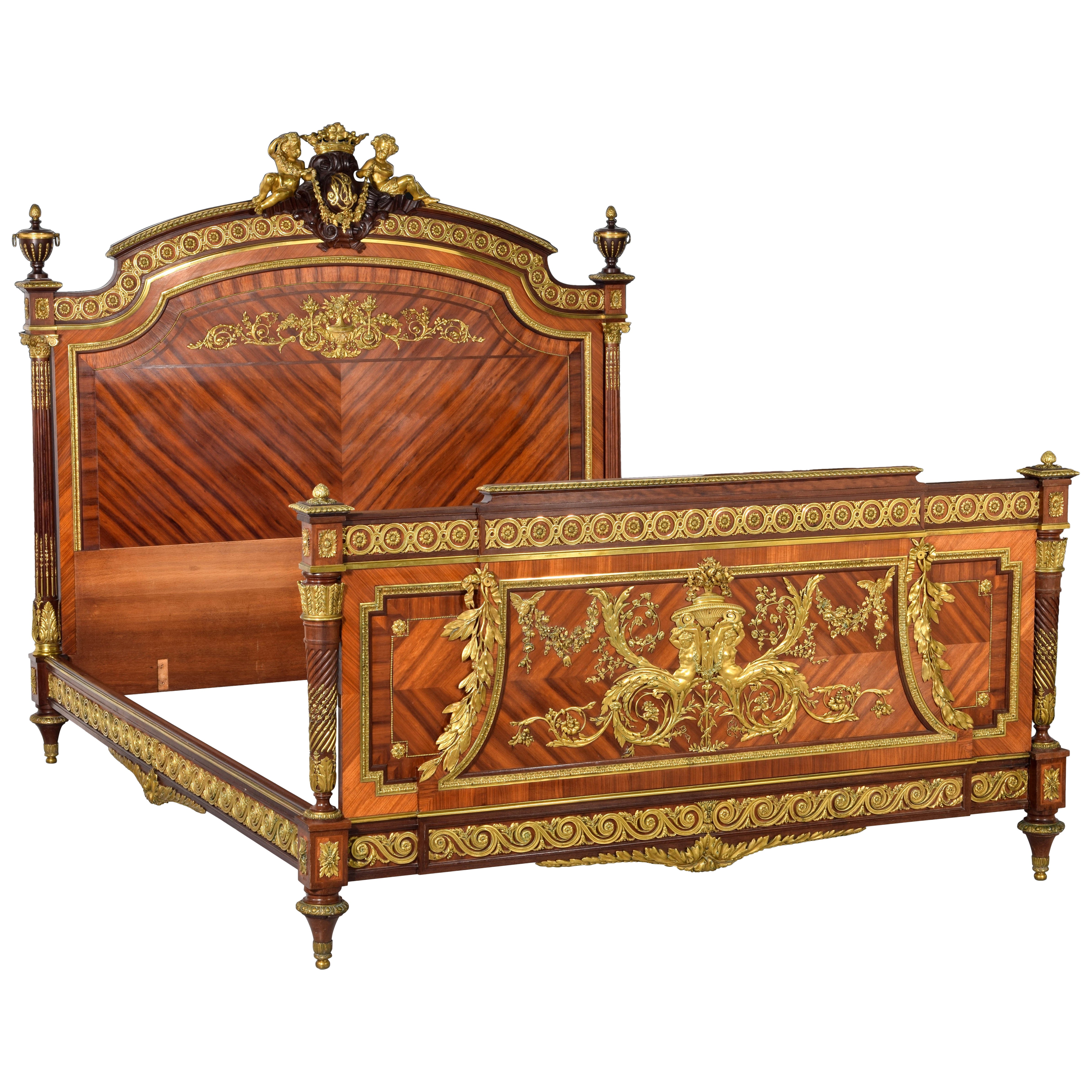 Bed. Wood, gilded bronze, metal. QUIGNON FILS. Paris, France, ca late 19th cent. For Sale