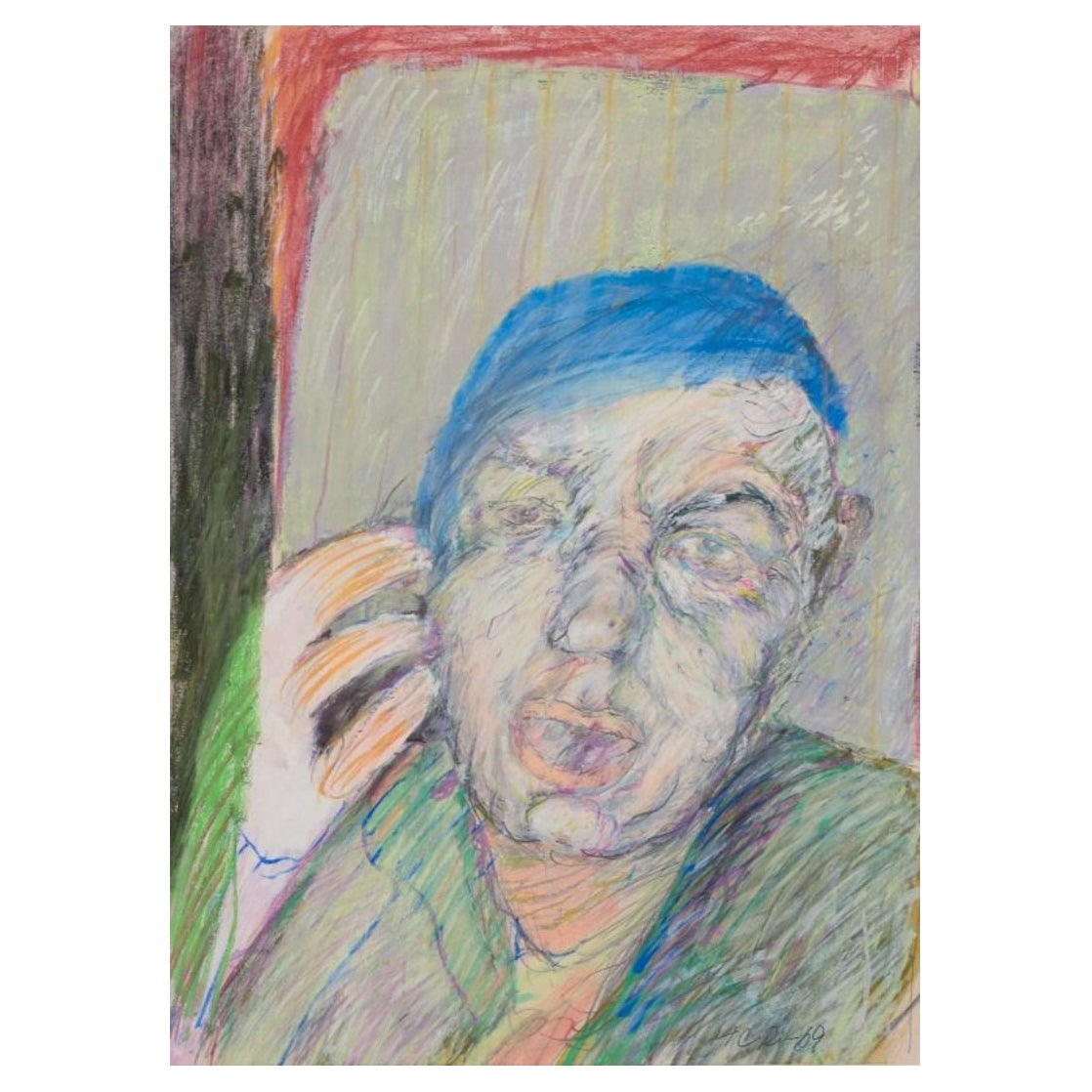 Hans Christian Rylander. Colored pencil on paper. Portrait of a man.