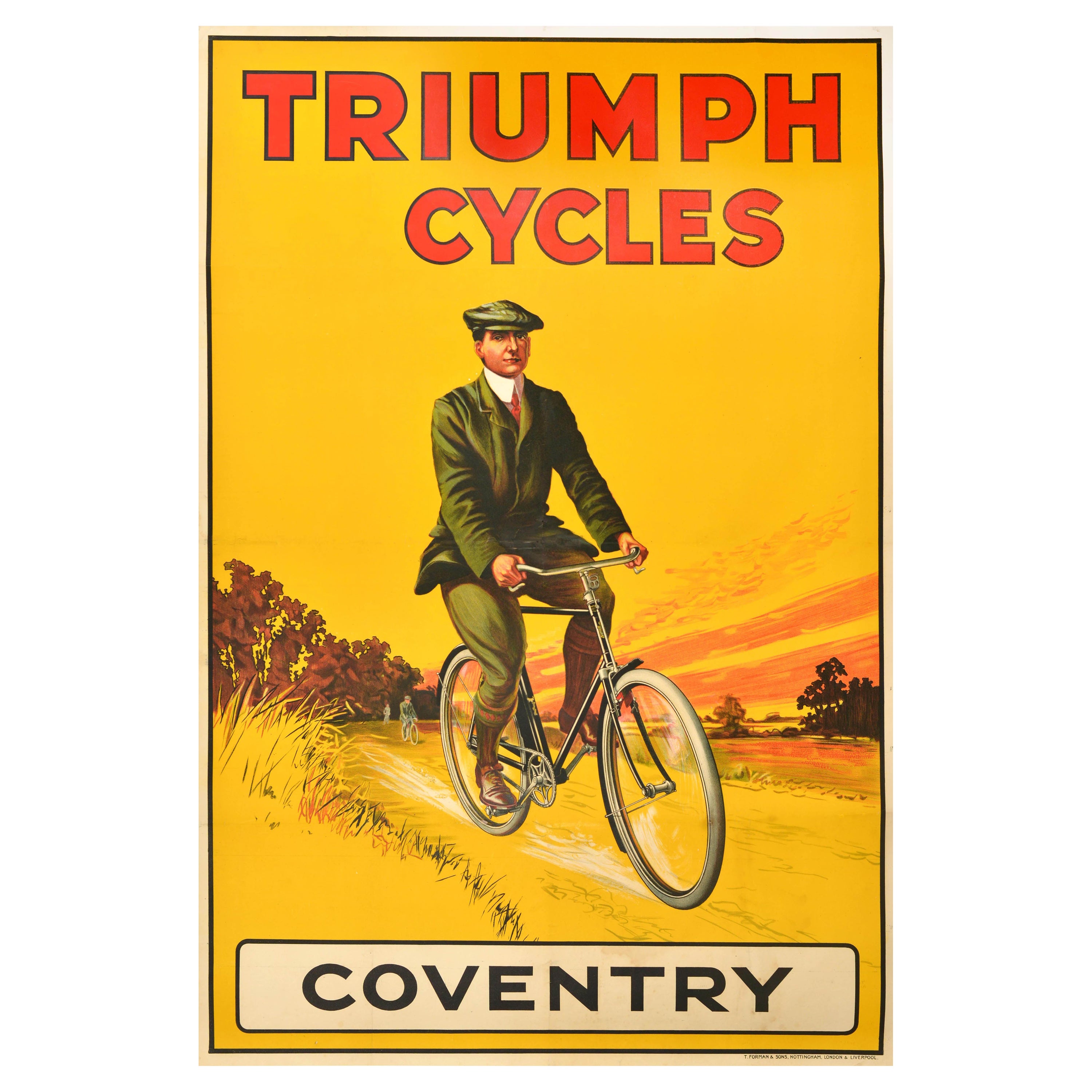 Original Antique Advertising Poster Triumph Cycles Coventry Bicycle Art Design For Sale
