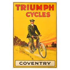 Affiche publicitaire d'origine ancienne Triumph Cycles Coventry Bicycle Art Design