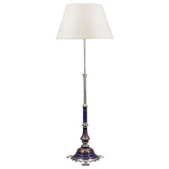 A Silver Plate And Blue Enamel Floor Lamp
