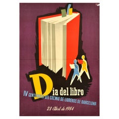 Original Retro Advertising Poster Book Day Barcelona Booksellers Guild Spain