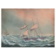 Jacob Petersen, well listed Danish painter. Gouache on paper.  Ship portrait