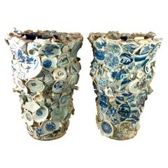 Pair of Encrusted Chinese Ceramic Planters