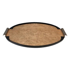 Vintage Art Deco Sycamore, Ebonised Wood and Chrome Tray