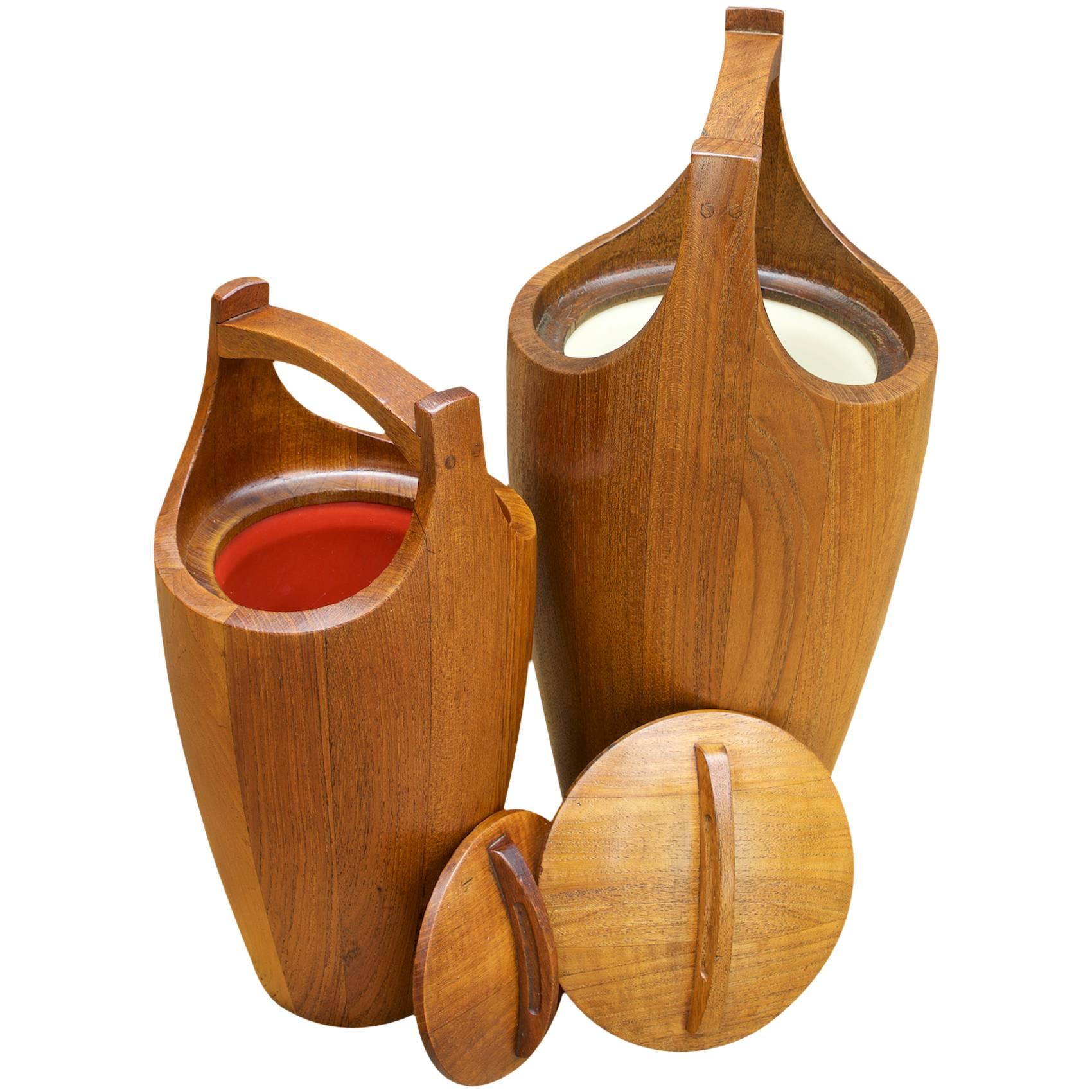 Pair of Scandinavian Staved Teak Congo Ice Buckets