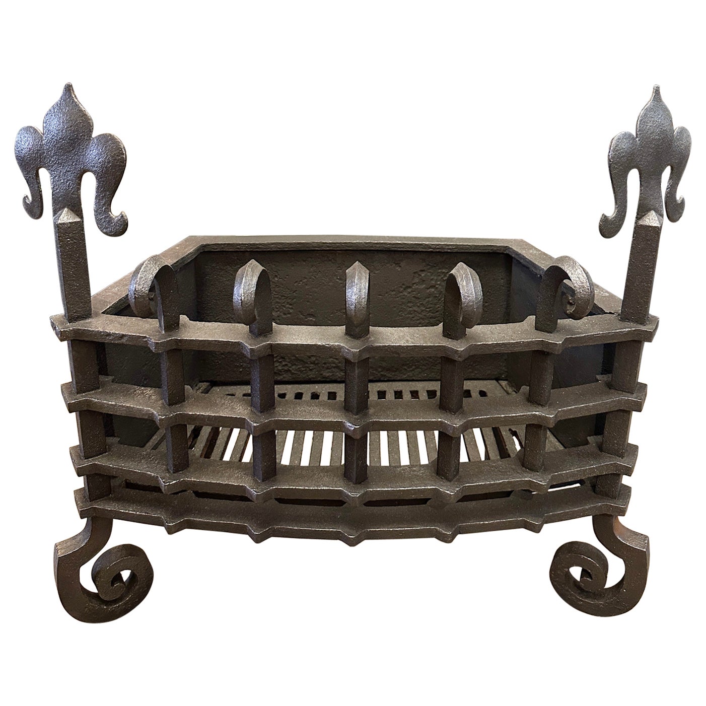 A Cast And Wrought Iron Fire Grate Fire Basket  For Sale