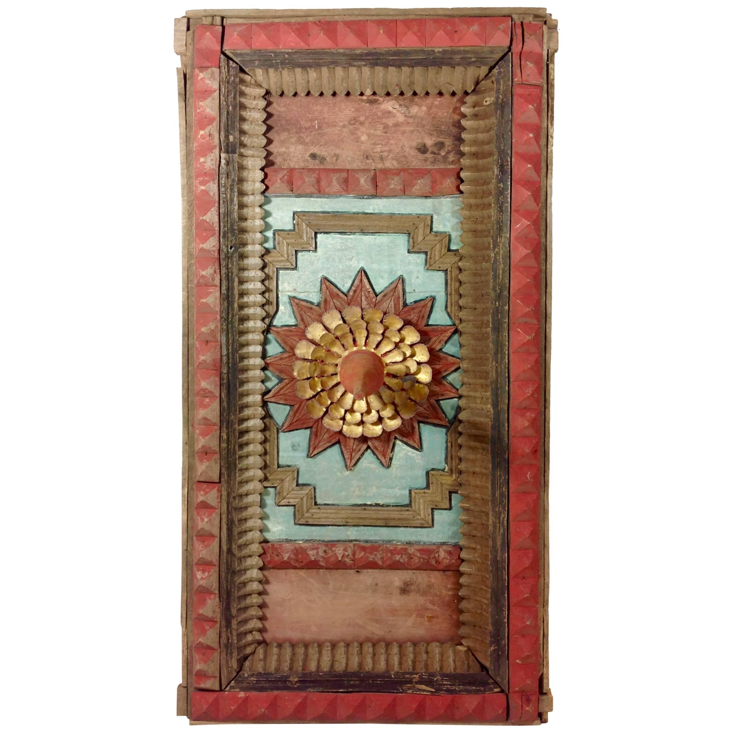 Burmese Temple Ceiling Panel with Lotus Center For Sale