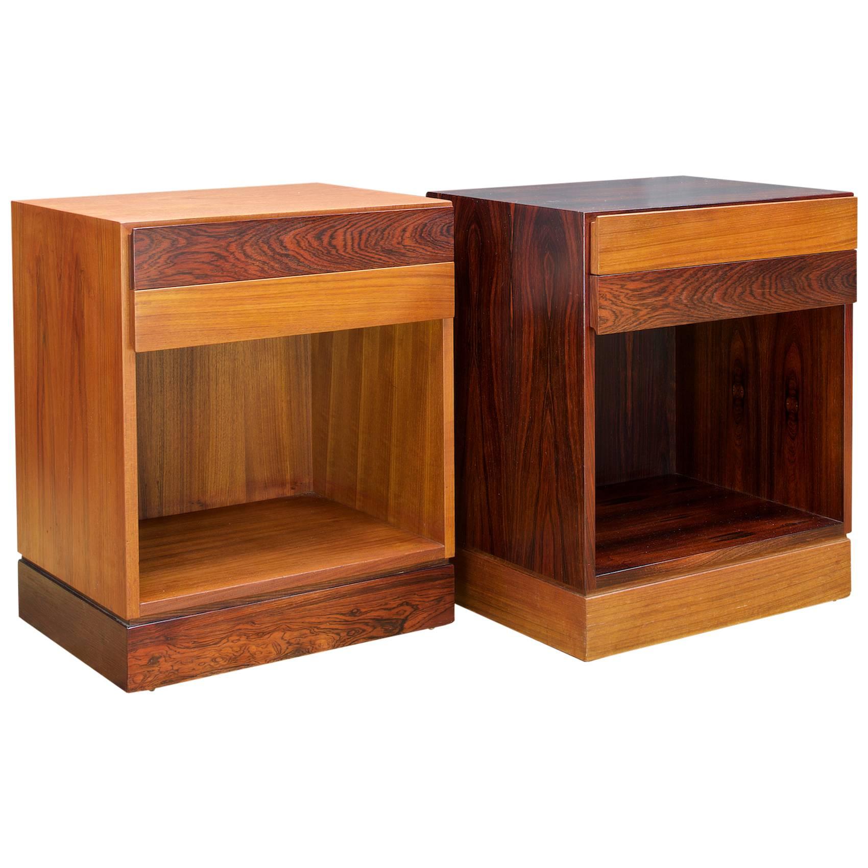 Teak and Rosewood Bedside Nightstand Cabinets