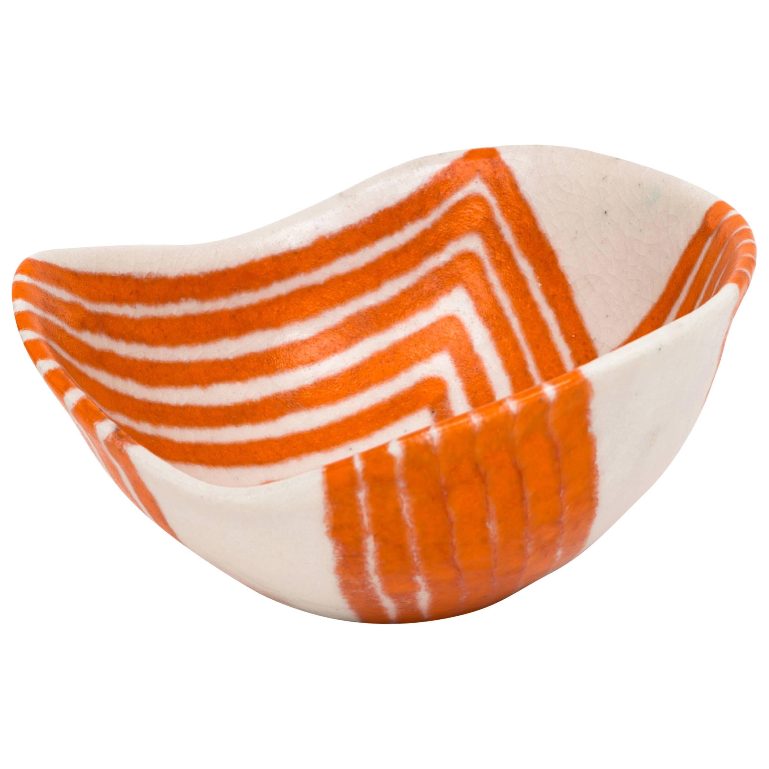 1950s Guido Gambone Free-Form Ceramic Bowl with Tribal Motif