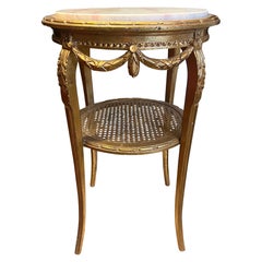 Antique 19th Century French Gilt Wood Hand Carved Round Side Table in Louis XVI Style 