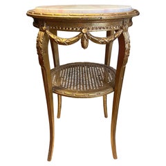 19th Century French Gilt Wood Hand Carved Round Side Table in Louis XVI Style
