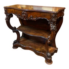 Antique 19th Century French Hand Carved Dark Walnut Console Table in Louis XV Style 