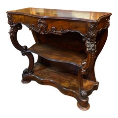 Antique 19th Century French Hand Carved Dark Walnut Console Table in Louis XV Style