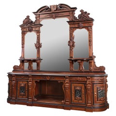 19th Century Monumental Carved Walnut Mirrored French Buffet by Guéret Frères  
