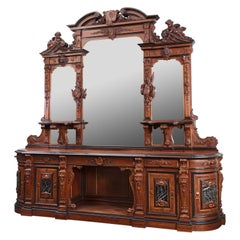 19th Century Monumental Carved Walnut Mirrored French Buffet by Guéret Frères