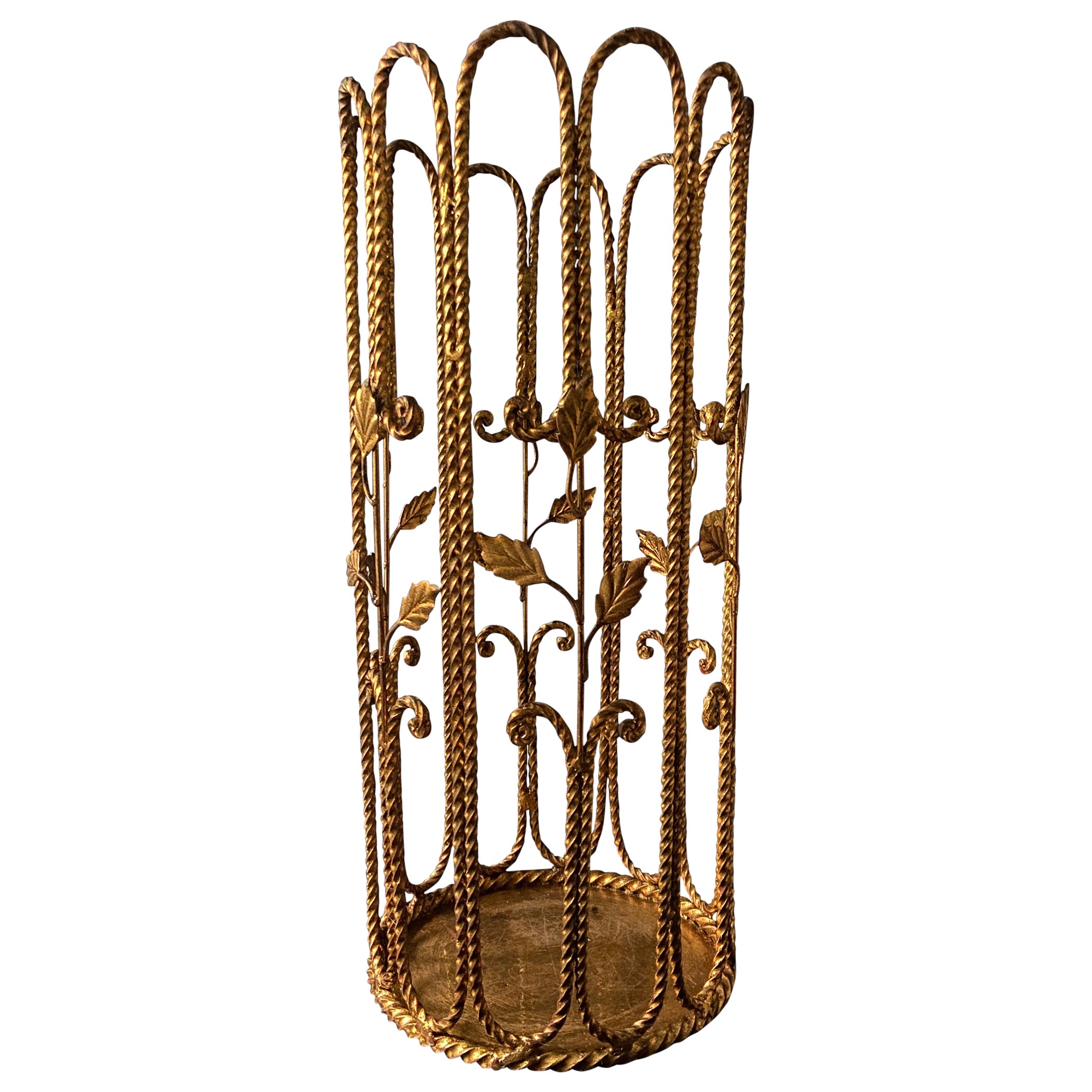 1960's Roped Umbrella Stand in Brass with Leaves For Sale