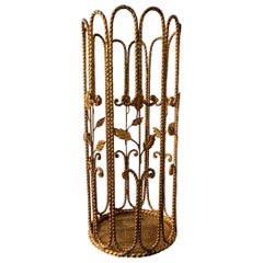 Vintage 1960's Roped Umbrella Stand in Brass with Leaves